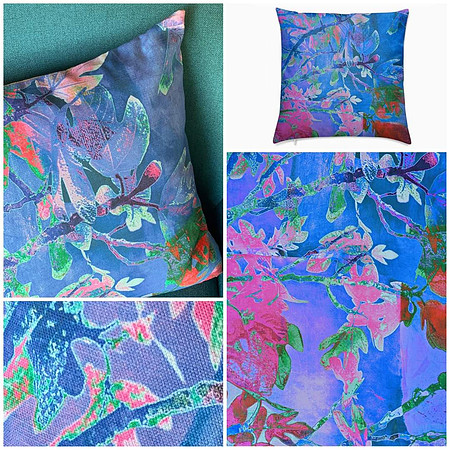 Coussin arty "Matin bleu"